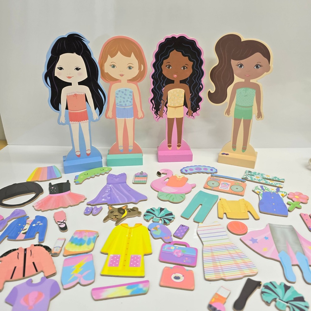 Story Magic Wooden Magnetic Dress Up Dolls Set Multicolor 4 Dolls Pretend Play